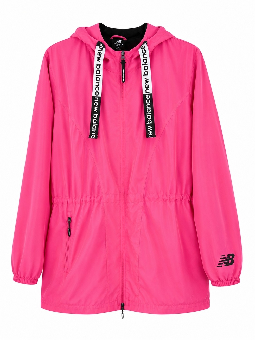 New Balance 1X Hot Pink Windbreaker Rain Jacket Fully Lined Cinched Waist Hooded